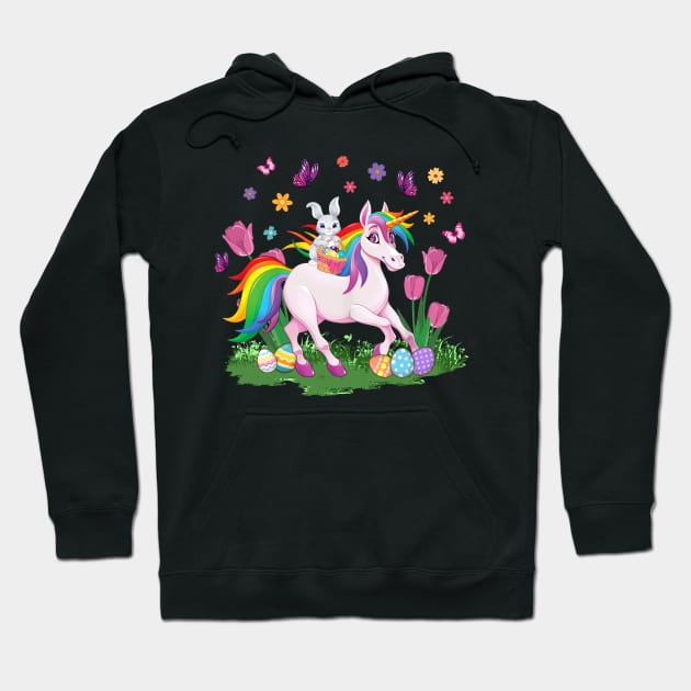 Egg Basket Rabbit Riding Unicorn Happy Easter Day Outfit Hoodie by webster